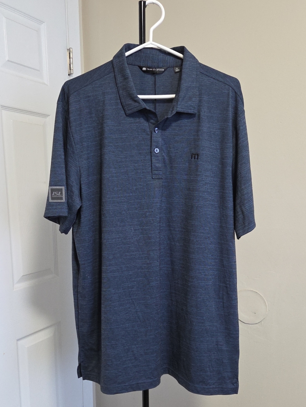 Nwt Travis Mathew Heathered Navy Blue Short-Sleeve Polo